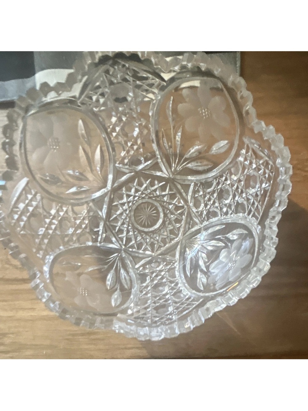 Imperial Glass Hobstar and Flowers Vintage Clear Cut Glass Decorative Bowl 8”